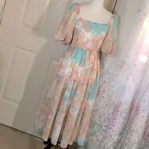 New, no tag, Puffy Sleeves Tie Dye long dress